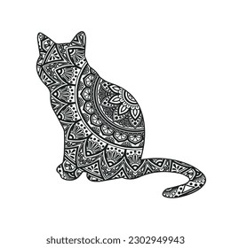 Página de color de mandala para animales de gato vectorial para niños