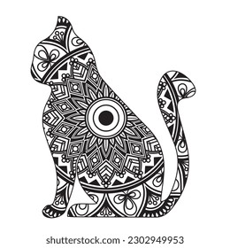 Vector cat animal mandala coloring page for kids