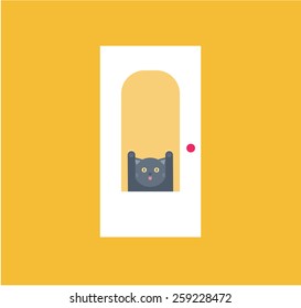 vector cat behid the door