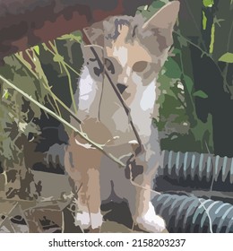 gato vector detrás de una plantilla de ilustración de bifurcación