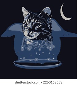 A vector of a cat with a black background.