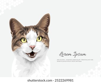 Vetor Cat Breed Bobtail japonês. ideias de decoração de parede Retrato. imagens animais realistas. Gato desenhado à mão isolado. para decoração de quarto, eventos, etc