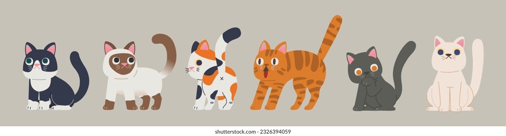 Vector Cat Characters: Meet 5 Unique Cat Breeds in Adorable Cartoon Style for International Cat Day