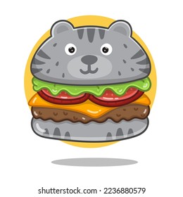 ilustración de la caricatura de la hamburguesa de queso vector cat. estilo de dibujos animados planos