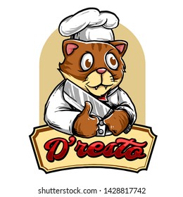 vector of cat with chef style, restaurant logo, animal mascot