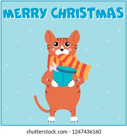 Vector cat christmas card. Isolated vector illustration.