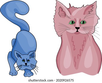 Vector cat - colorful illustration set