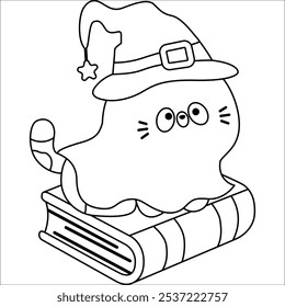 um vetor de um gato no traje com alguns objetos na coloração preta e branca