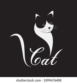 Vector of a cat design on black background, Pet, Animal, Vector illustration. Easy editable layered vector illustration.