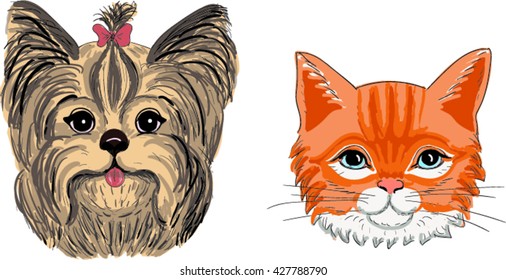 vector of cat and dog
