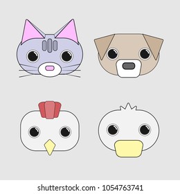 Vector of cat, dog, chicken and duck.