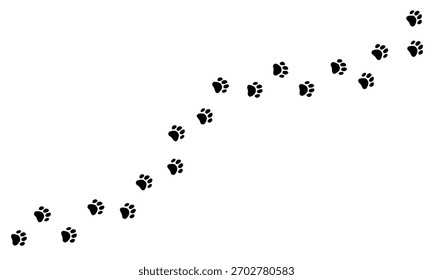 Vektorkatze oder Hunde-Fußabdrucklinie. Pfote, Vektorfußspurabdruck auf weißem Hintergrund. Pfadmuster Tierspuren.