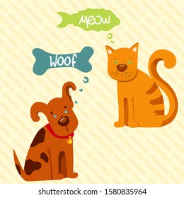Vector cat and dog illustration. Cute and funny children's illustration, cute funny characters