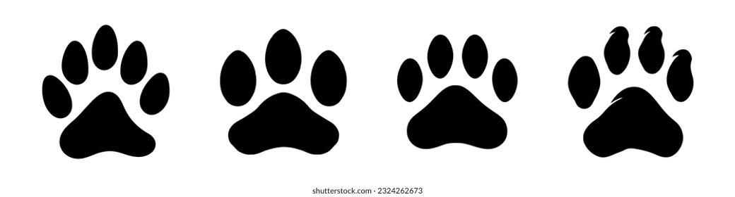 Vector cat and dog paws icom, logo set of different sizes on white background.