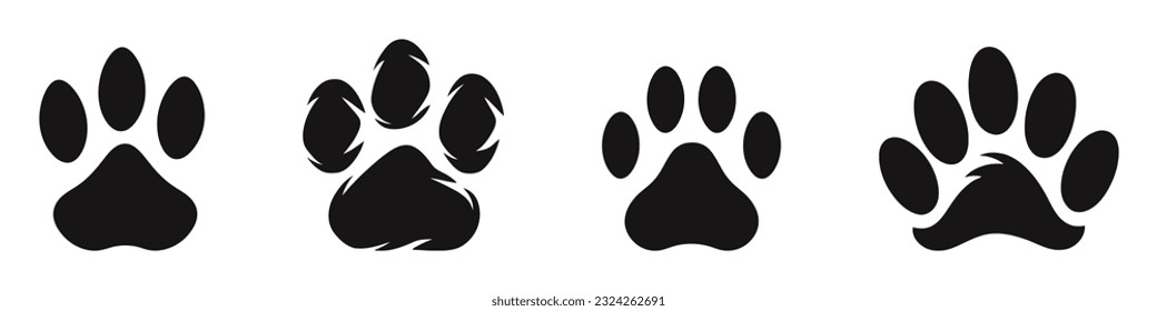 Vector cat and dog paws icom, logo set of different sizes on white background.