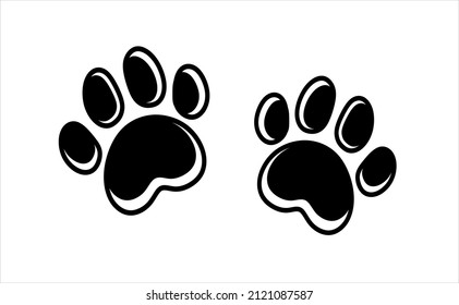 Vector cat dog puppy pet kitty paws footprints footsteps trails prints silhouette stencil icon drawing.Footprint,foot, footstep, animal paw mark,claw, pets,doggy,pup,Sticker.Paw sign pair template.DIY