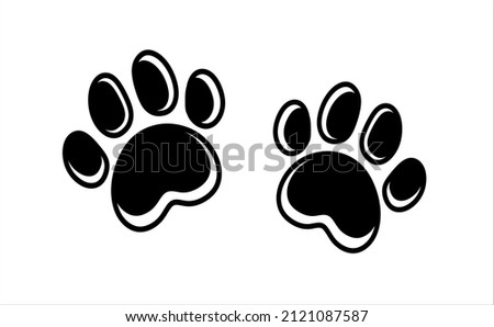 Vector cat dog puppy pet kitty paws footprints footsteps trails prints silhouette stencil icon drawing.Footprint,foot, footstep, animal paw mark,claw, pets,doggy,pup,Sticker.Paw sign pair template.DIY