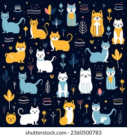 Vector cat and dog simple pattern