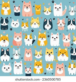 Vector cat and dog simple pattern