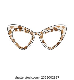 Vector cat eye sunglasses line continuous drawing illustration. Hand drawn linear silhouette icon. Minimal design element for print, banner, card, wall art poster, brochure, leopard print trendy logo.