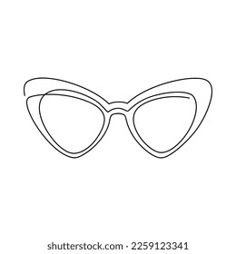 Vector cat eye sunglasses one line continuous drawing illustration. Hand drawn linear silhouette icon. Minimal design element for print, banner, card, wall art poster, brochure, logo.
