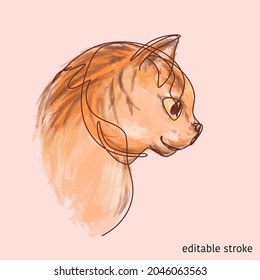 Vector Cat Face in Continuous Line Art Style with Editable Stroke Isolated on White Background. Can be Used For T-Shirts Design.