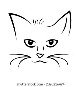 vector cat face. flat cat line illustration. black cat face icon isolated on white