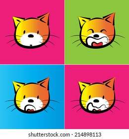 vector cat face icon set