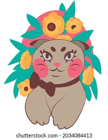 vector cat and flowers illustration