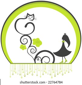 Vector Cat and Girl Illustration