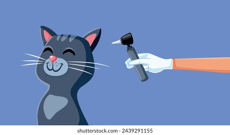 
Gato vectorial que tiene sus oídos revisados en la clínica veterinaria. Veterinario examinando una mascota con herramienta otoscopio en una clínica 
