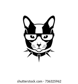 Vector cat head, face  for retro hipster logos, emblems, badges, labels template and t-shirt vintage design element. Isolated on white background