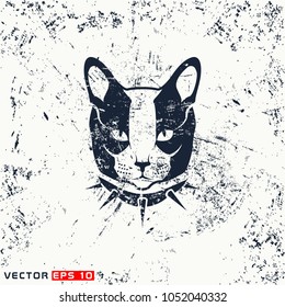 Vector cat head, hipster face on white background