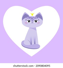 Vector cat and heart. Сute character. Element for design. Great for wallpaper, fabric, prints, greeting cards.