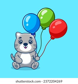 Vector cat holding balloon cute cartoon vector icon illustration. animal nature icon concept creative kawaii cartoon mascot logo