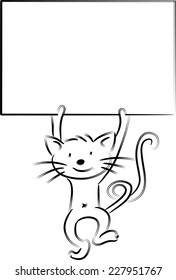 vector cat holding blank card