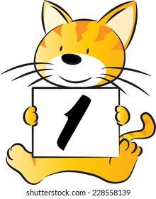 vector cat holding a card with number 1