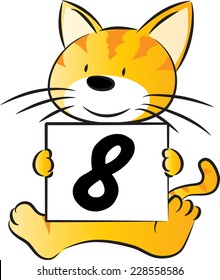 vector cat holding a card with number 8
