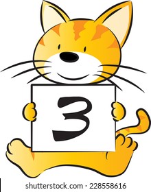 vector cat holding a card with number 3