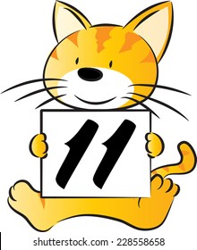 vector cat holding a card with number 11