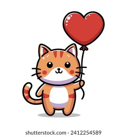 vector cat holding heart balloon
