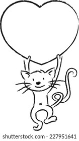 vector cat holding heart shape