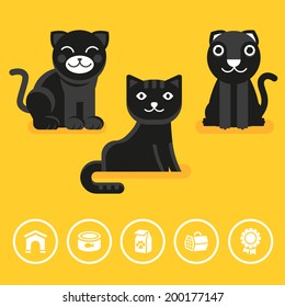 Vector cat icon in flat style - funny character on yellow background