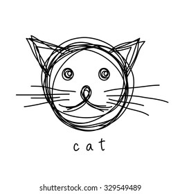 Vector cat icon. Hand drawn logo design template. Original decorative illustration for print, web