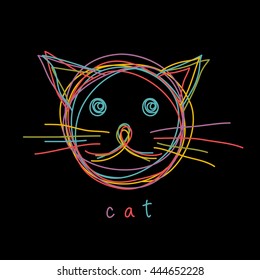 Vector cat icon. Hand drawn logo design template. Original decorative illustration for print, web