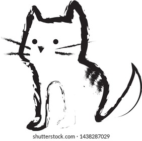 vector cat icon, logo line art design template of cute cat siting