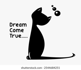 Vector gato, ilustración, gato soñando en una realidad