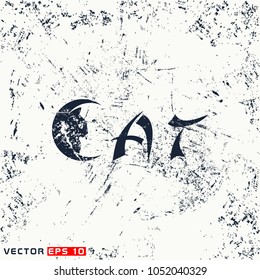 Vector cat inscription with cat head on grunge background