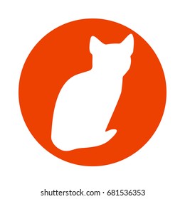 Vector cat logo. Light white silhouette isolated from background. Cat pet in line art.