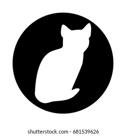 Vector cat logo. Light white silhouette isolated from background. Cat pet in line art.